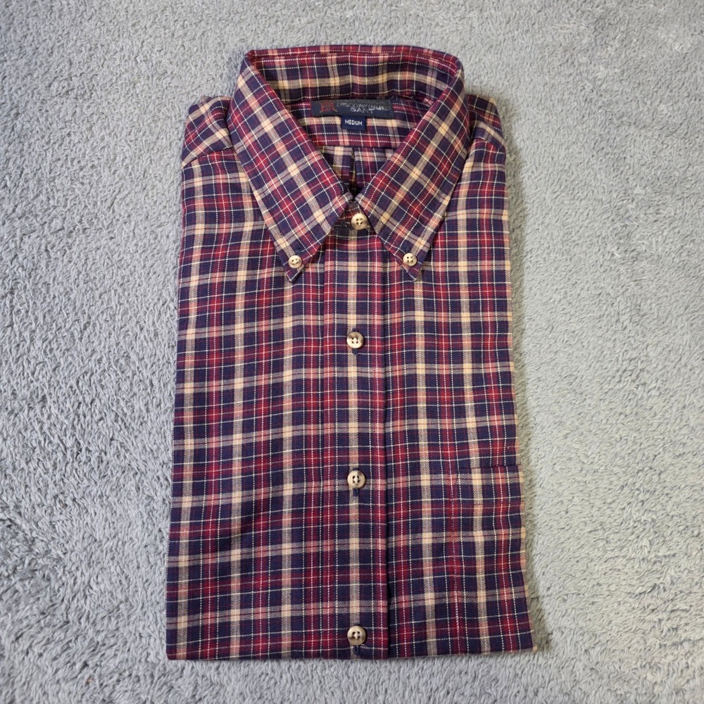 Gant Mens Medium Button Down Shirt Red Navy Plaid Gantella Long Sleeve Preppy